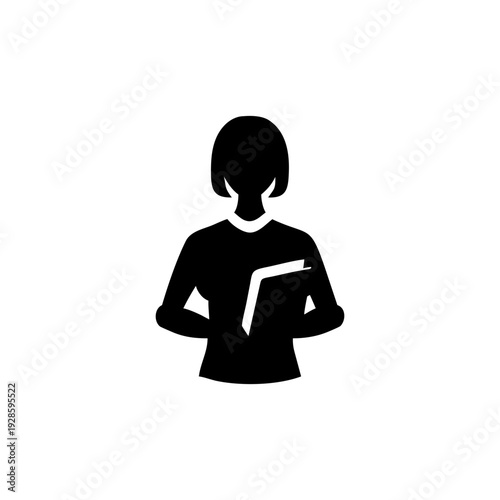 Solid silhouette pictogram of a woman holding a banner for rights advocacy Vector illustration