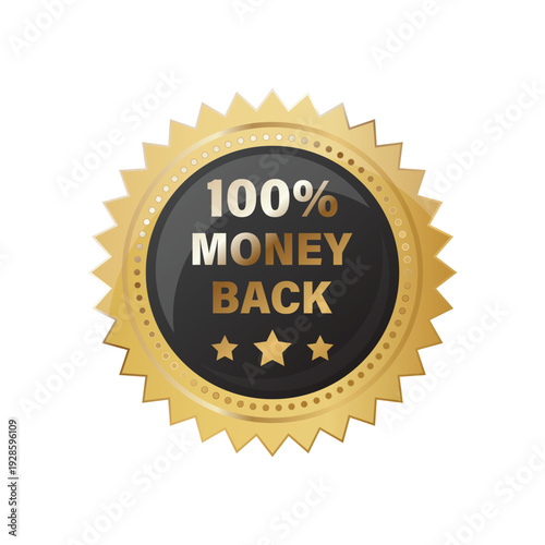 gold money back guarantee badge with black glossy finish for customer trust and satisfaction marketing