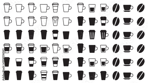 Collection of coffee cup and coffee bean icons for various design applications