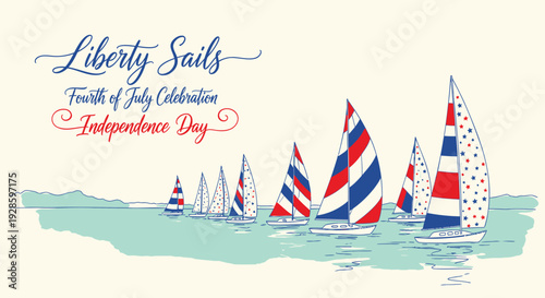 Independence Day sailing illustration with boats