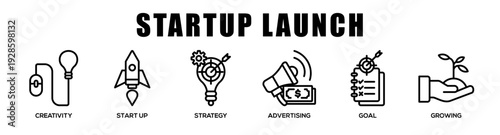 Startup Launch web banner icon illustration concept