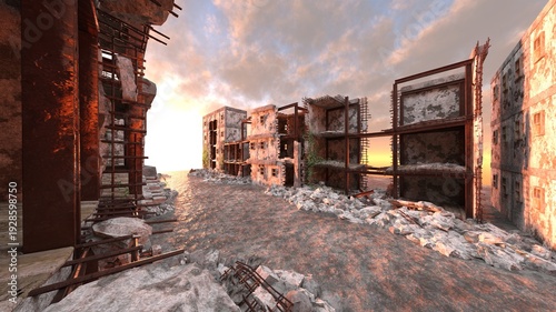 荒廃した街の風景 　3DCGレンダリング