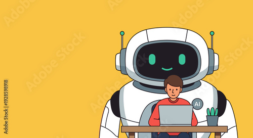 Student Learning with AI Robot Assistant Future Education Concept