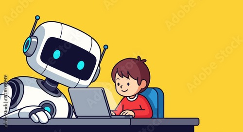 Smart AI Robot Teaching Child Online Learning at Home