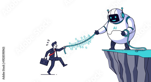 Artificial Intelligence Helping Businessman Cross Digital Gap Concept