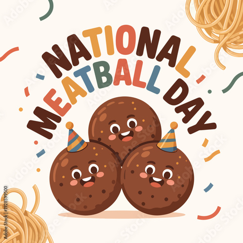 National Meatball Day Cartoon Meatballs Wearing Party Hats celebration