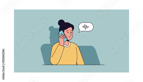 Woman talking on phone with speech bubble showing sound wave