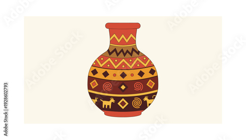 Vibrant traditional clay pot with ethnic patterns