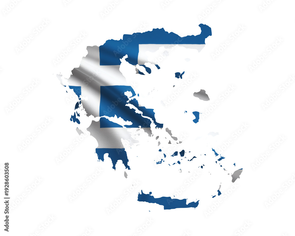 Obraz premium Waving Greek flag superimposed on a map of Greece, perfect for travel, culture, and national pride projects