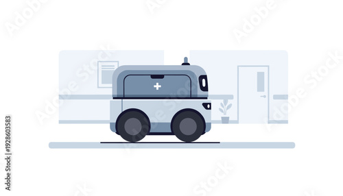 Modern ambulance robot in hospital setting for medical transport