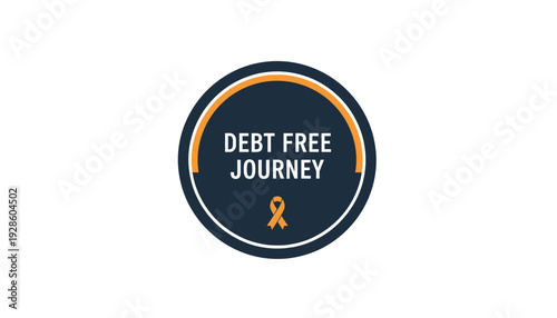Debt free journey symbol with orange ribbon icon