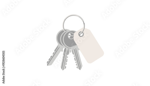 Set of house keys with blank tag on keyring