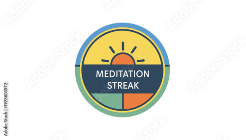 Meditation streak badge with sunrise symbol