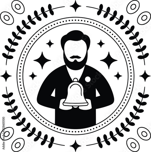 Man with bell emblem logo illustration for International Labour Day