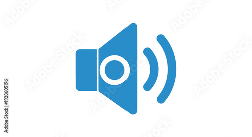 Blue speaker icon emitting sound waves on a white background