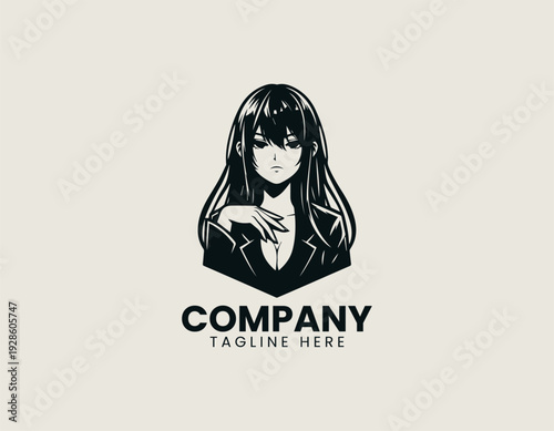 Female grim reaper silhouette holding large scythe in minimalist black vector logo illustration