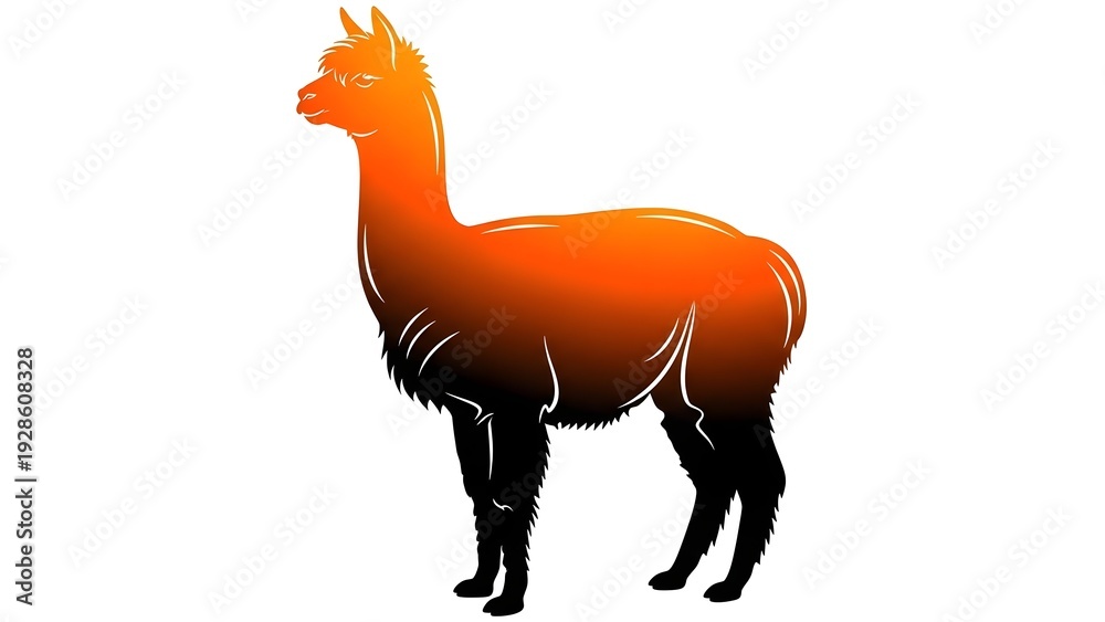 Fototapeta premium An orange gradient llama illustration standing alone from a side viewpoint