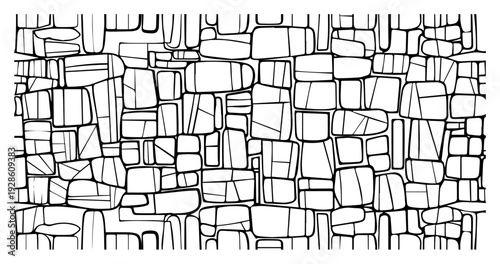 Abstract Stone Wall Texture Vector Illustration, Hand Drawn Cobblestone Pavement Pattern, Organic Geometric Rock Mosaic Background