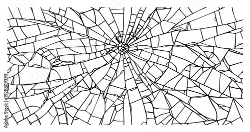 Shattered Glass Texture Background Vector, Broken Window Crack Pattern Illustration, Abstract Shards Line Art