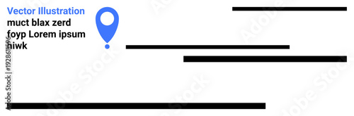 Location services, navigation, graphic design, digital interfaces, map markers, user interfaces. Blue map pin with placeholder text and horizontal lines. Location services and navigation concept