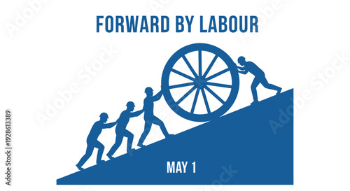 Labour day icon, May 1, workers pushing wheel