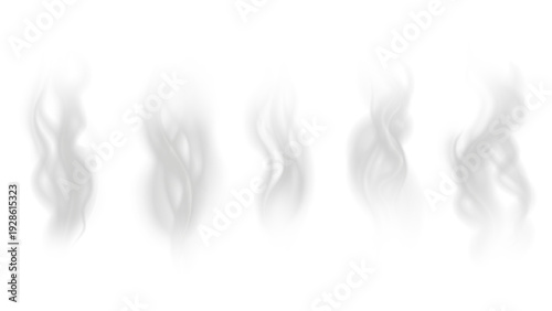 Realistic steam or smoke on hot tea, coffee, food. PNG Stock royalty free.	