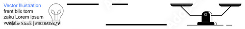 Creativity, innovation, decision-making, balance, equality, conceptual thinking. A minimal design a lightbulb and a scale. Creativity and balance concept for decision-making and equality