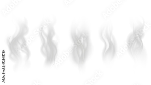 Realistic steam or smoke on hot tea, coffee, food. PNG Stock royalty free.	