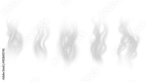 Realistic steam or smoke on hot tea, coffee, food. PNG Stock royalty free.	