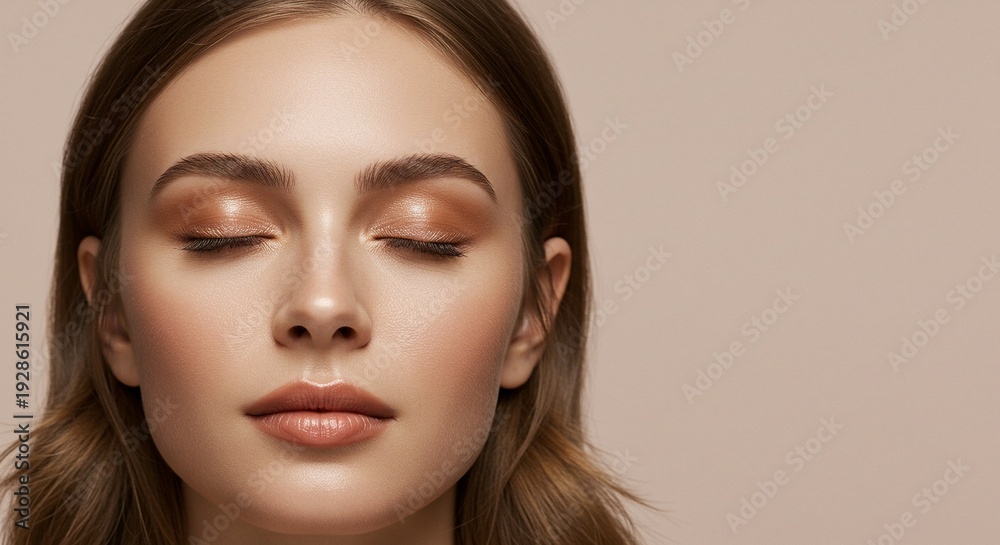 Fototapeta premium A serene woman with closed eyes and a peaceful expression in a studio setting