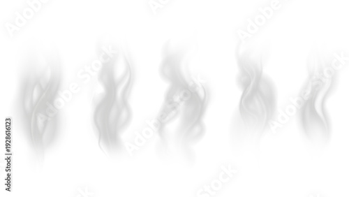 Realistic steam or smoke on hot tea, coffee, food. PNG Stock royalty free.	