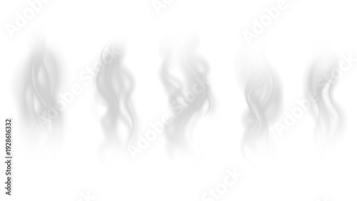 Realistic steam or smoke on hot tea, coffee, food. PNG Stock royalty free.	