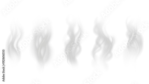 Realistic steam or smoke on hot tea, coffee, food. PNG Stock royalty free.	