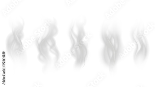 Realistic steam or smoke on hot tea, coffee, food. PNG Stock royalty free.	