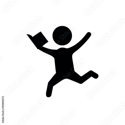 Minimal silhouette pictogram of a child jumping happily in playful motion Vector illustration
