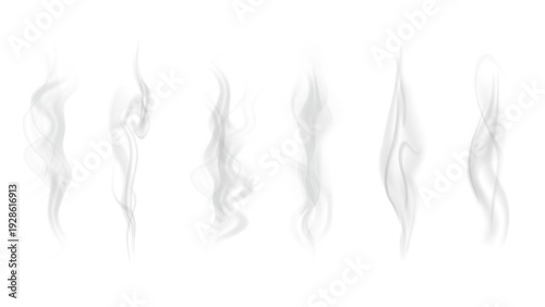 Realistic steam or smoke on hot tea, coffee, food. PNG Stock royalty free.	