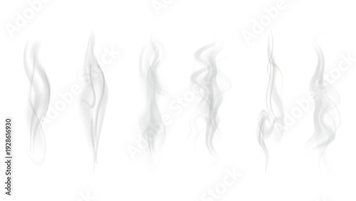 Realistic steam or smoke on hot tea, coffee, food. PNG Stock royalty free.	