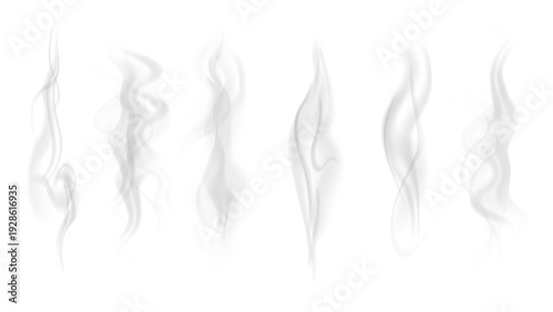 Realistic steam or smoke on hot tea, coffee, food. PNG Stock royalty free.	