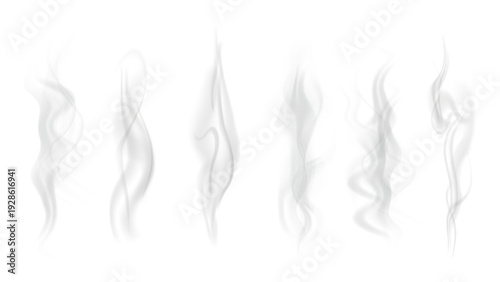 Realistic steam or smoke on hot tea, coffee, food. PNG Stock royalty free.	