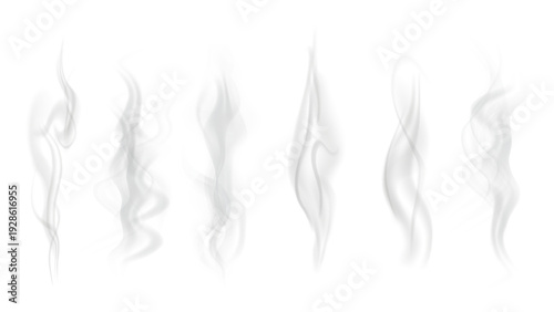 Realistic steam or smoke on hot tea, coffee, food. PNG Stock royalty free.	