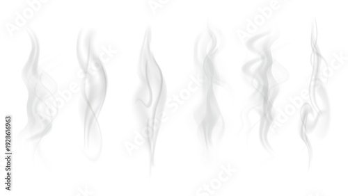 Realistic steam or smoke on hot tea, coffee, food. PNG Stock royalty free.	