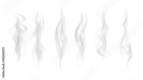 Realistic steam or smoke on hot tea, coffee, food. PNG Stock royalty free.	
