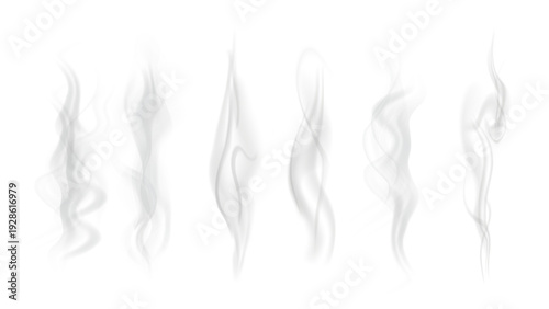 Realistic steam or smoke on hot tea, coffee, food. PNG Stock royalty free.	