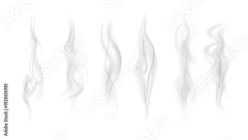 Realistic steam or smoke on hot tea, coffee, food. PNG Stock royalty free.	