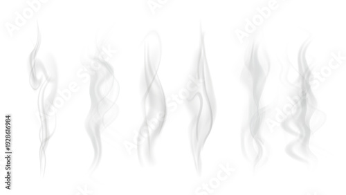 Realistic steam or smoke on hot tea, coffee, food. PNG Stock royalty free.	
