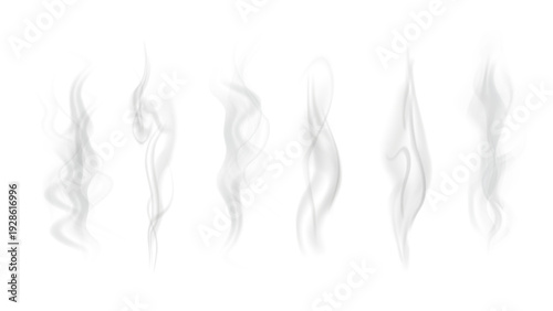Realistic steam or smoke on hot tea, coffee, food. PNG Stock royalty free.	