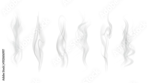 Realistic steam or smoke on hot tea, coffee, food. PNG Stock royalty free.	
