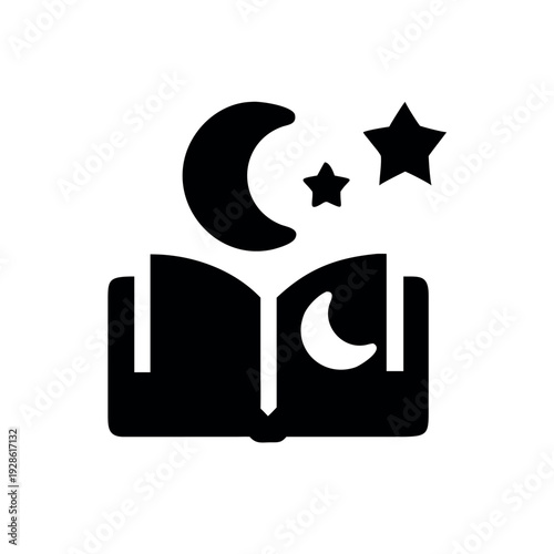 Clean silhouette pictogram of a cozy bedtime story book with stars Vector illustration