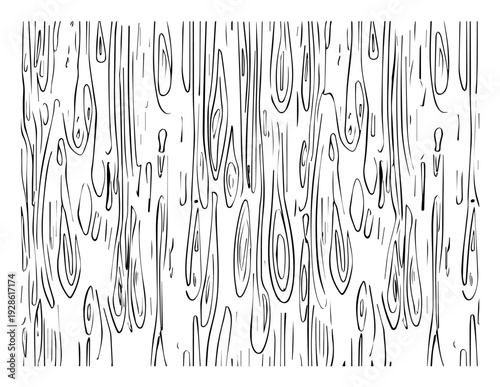 Wood Grain Texture Pattern Vector Illustration, Abstract Natural Timber Plank Background, Hand Drawn Organic Tree Bark Line Art