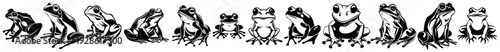 Frog and Toad Silhouette Vector Set, Various Amphibian Poses Collection, Nature Wildlife Animal Illustration for Design